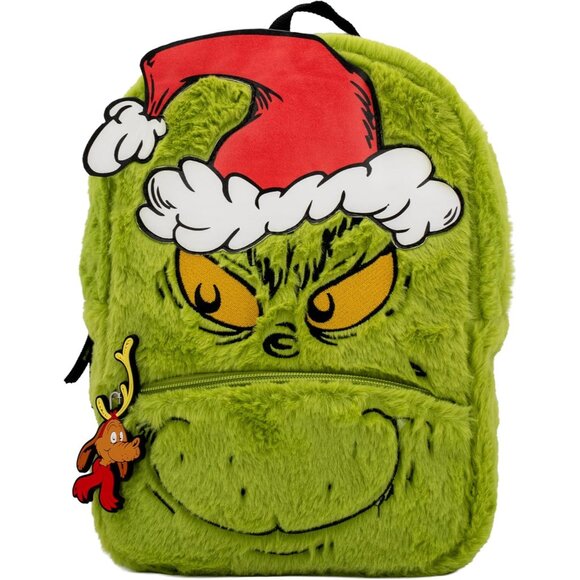Grinch Plush Backpack Big Face 11 Inch Kids School Travel Gift - Picture 1 of 4